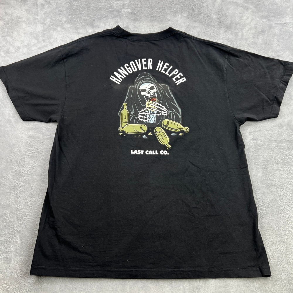Last Call Co Hangover Helper Graphic T-Shirt 2XL Black Men Streetwear Skater Tee